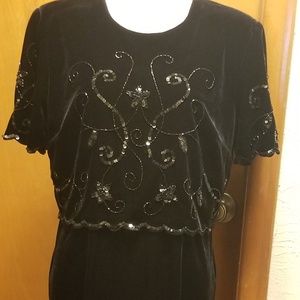 cute black dress w/sequins velvet like material